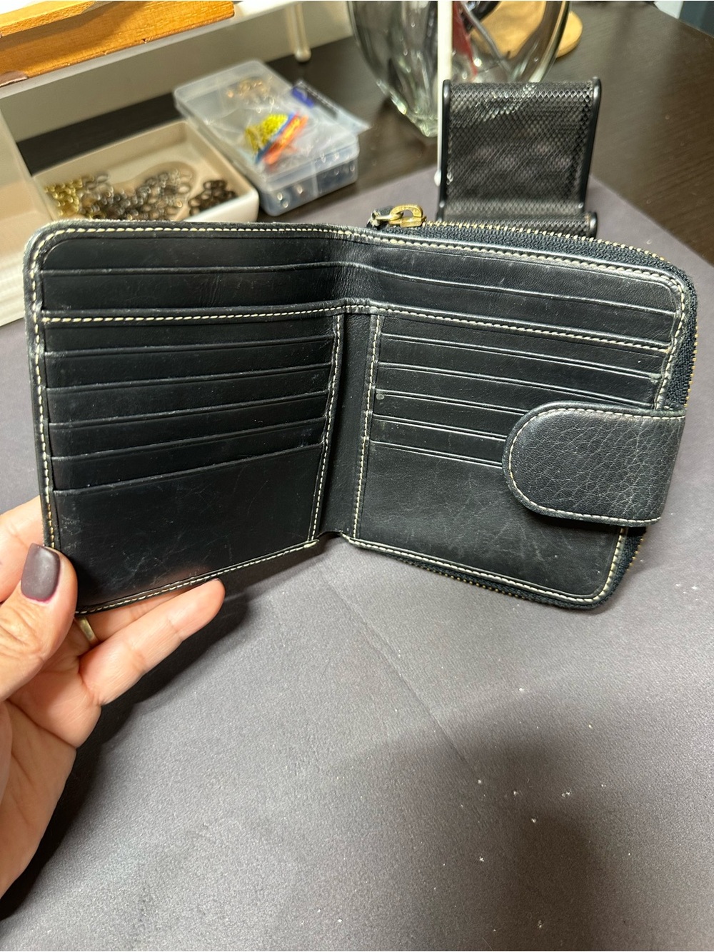 Dooney & Bourke Gray and Black DB Logo Zip Around Wallet - Picture 5 of 9